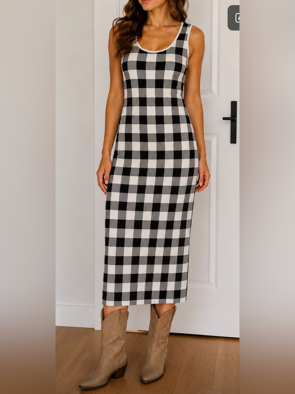 Anthropologie Endless Rose Black & White Checkered Tank Midi Dress size MED